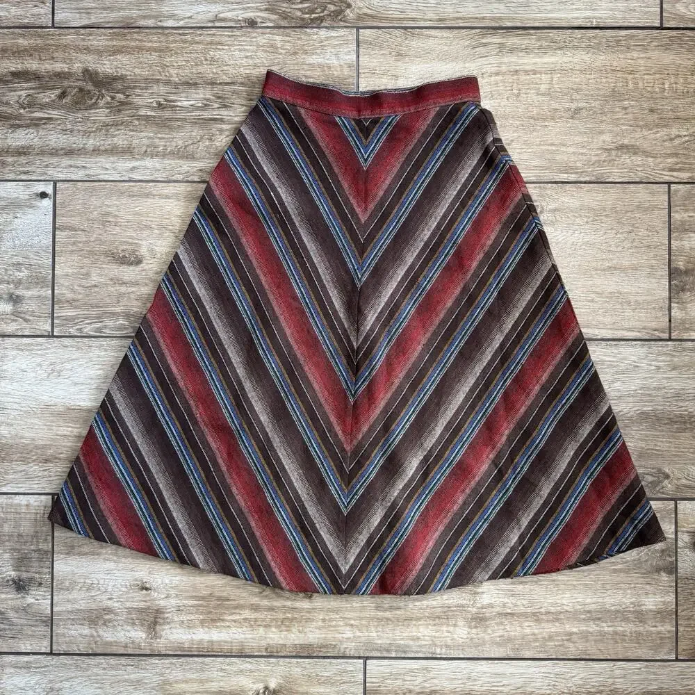 Vintage Juniors Brown Chevron Stripe A-Line Skirt Academia Union Made